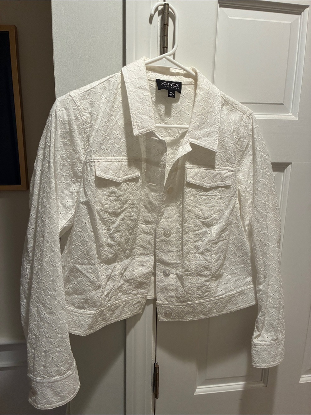 Jones New York White Eyelet Cropped Button Jacket
